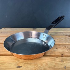 Copper 12" (30cm) spun frying pan with black ebonised oak handle