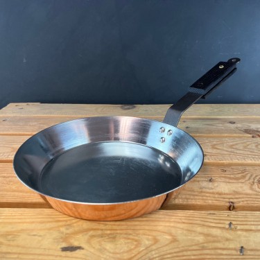 Copper 12" (30cm) spun frying pan with black ebonised oak handle