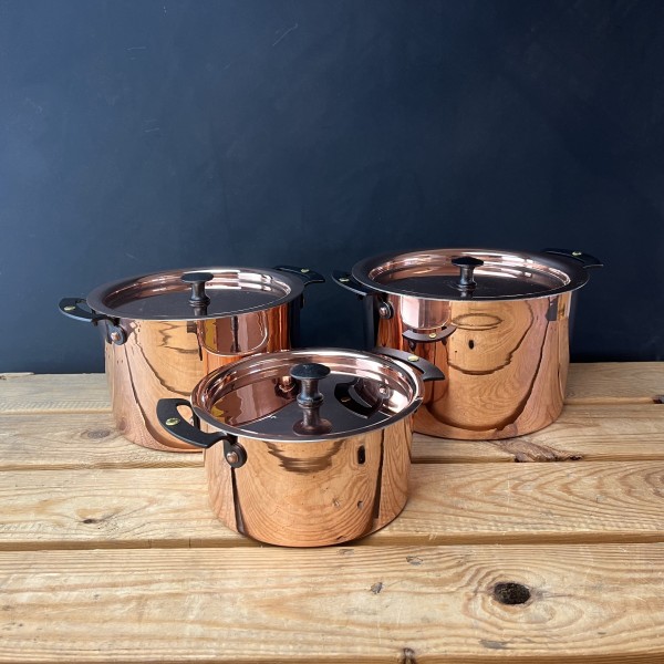 Copper Stockpot Set : 6, 7 and 8 inch spun stockpots with lids