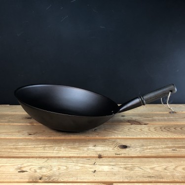 Ebonised Black 13" (33cm) Spun Iron Round Bottom Wok