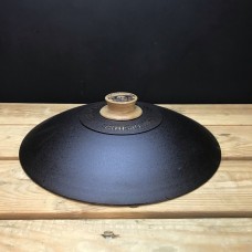 Spun iron lid with oak knob for hob top bowl and slow cooker