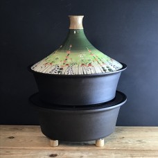 Spun Iron Outdoor Hob with Meadow Flower Green tagine by Rachel Frost