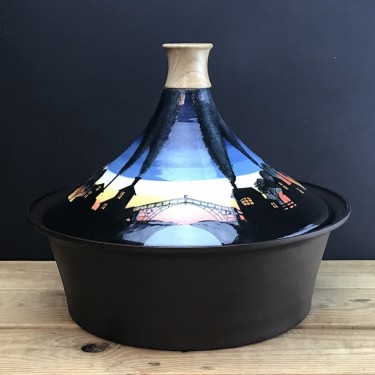 Smoke Sunset Stove Top Tagine and Spun Iron Bowl, hand thrown and painted by Rachel Frost