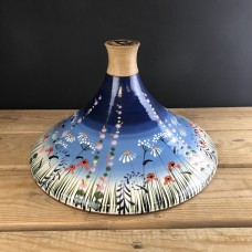 Meadow Flower Blue Tagine Lid with oak knob by Rachel Frost