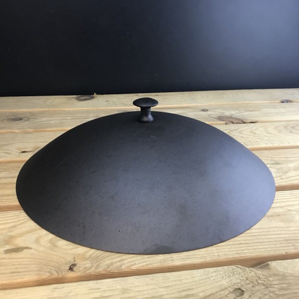 13" (33cm) Spun iron oven safe wok lid. The lid is pre-seasoned with flax oil for a natural non-stick finish